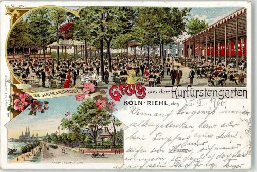 Köln Riehl 503 1900 Gasthaus Kurfürstengarten Kaiser Friedrich Ufer Anlegestelle Gassen Schneider