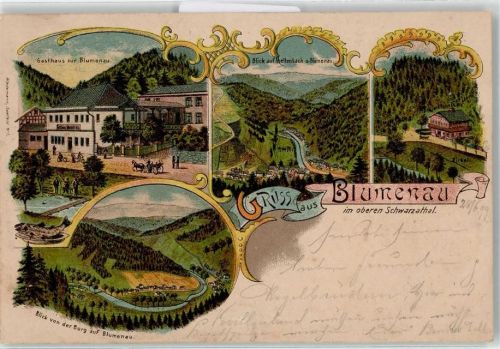 98746 O6428 Mellenbach-Glasbach 1899 Lithographie Gasthaus zur Blumenau Schwarzathal Blumenau
