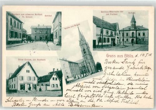 Biblis 1915 Gasthaus zum schwarzen Walfisch Bahnhof Rathaus Kirche