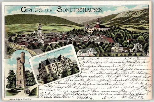 Sondershausen 1897 Staatsschulgebäude Bismark Thurm