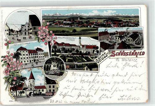 Bad Schussenried 1902 Marktplatz Rathaus Schulhaus Torhaus Heilanstalt Kirche Wilhelmshütte