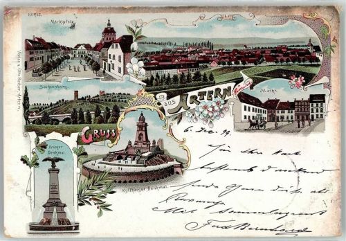 06556 O4730 Artern /Unstrut 1899 Lithographie Marktplatz Kriegerdenkmal Kyffhäuser-Denkmal Sachsenburg