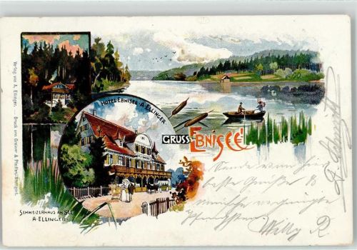Ebnisee 1901 Hotel Schweizerhaus am See Ruderboot sign.H.Fuchs