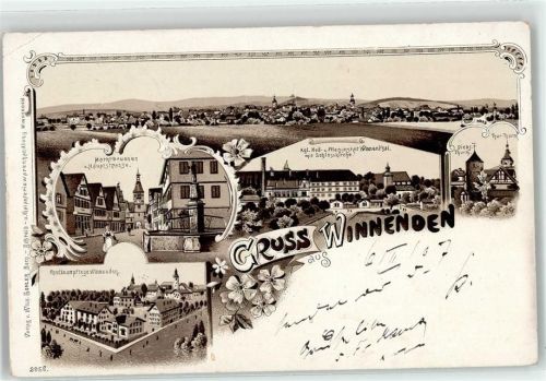 71364 W7057 Winnenden , Württ 1907 Lithographie Marktbrunnen Hauptstrasse Paulinenpflege Schlosskirche