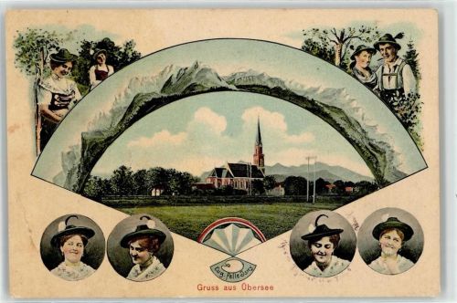 Übersee sign. Felle Portrait Tracht Kirche