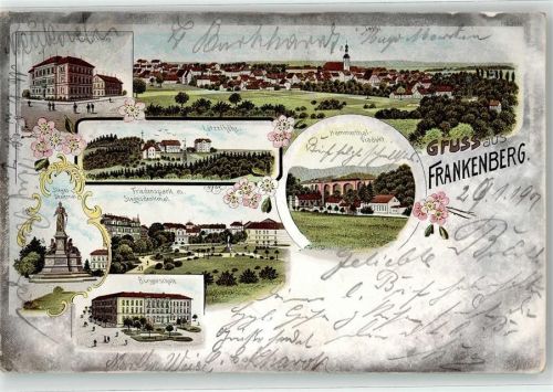 09669 O9262 Frankenberg , Sachs 1901 - Schule Siegesdenkmal Friedenspark Lützelhöhe Viadukt Hammertal Kirche