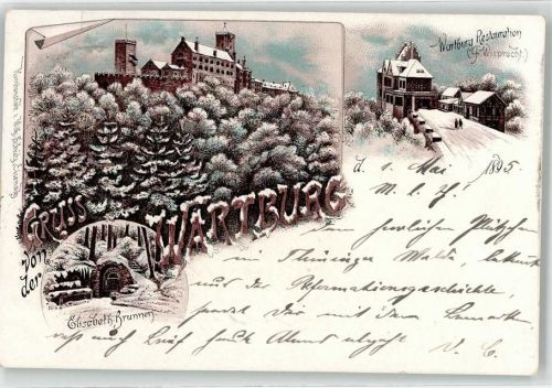 Wartburg 1895 Winter Elisabethbrunnen Gasthaus F.Wieprecht