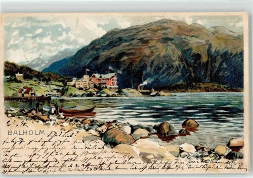 Balestrand Balholmen 1898 Lithographie