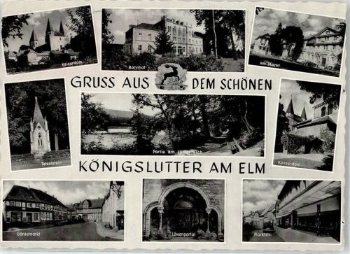 38154 W3308 Königslutter am Elm - Kaiserdom Bahnhof Markt Straße Löwenportal Gänsemarkt Tetzelstein Teich