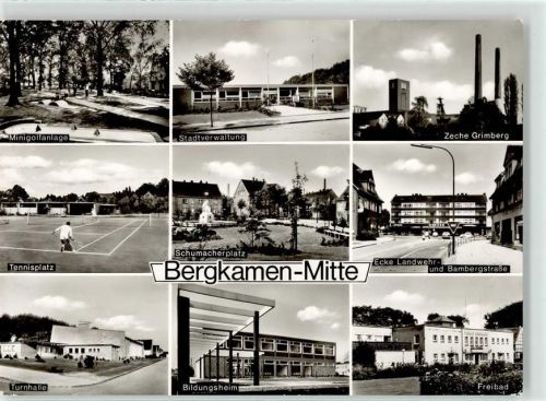 Bergkamen Minigolf Tennisplatz Turnhalle Zeche Grimberg Schwimmbad Bildungsheim Rathaus Schumacherplatz