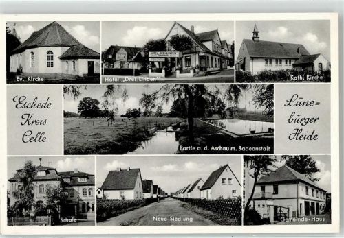 Eschede Ev. Kirche Hotel Drei Linden Kath. Kirche Schule Gemeindehaus Achau Schwimmbad