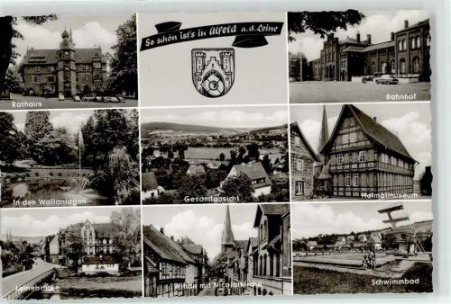 31061 W3220 Alfeld Leine - Bahnhof Rathaus Museum Schwimmbad Winde Nicolaikirche Leinebrücke