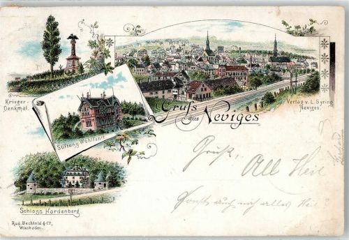 Neviges 1898 Kriegerdenkmal Stiftung Wohlfahrt Kirche Schloss Hardenberg