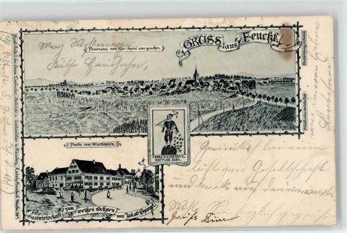90537 W8501 Feucht 1902 - Blick vom Kurhotel Marktplatz Gasthaus Zum weißen Ochsen Jakob Spiegel Zeitler 1350