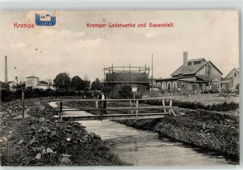 25361 W2204 Krempe , Holst 1908 - Lederwerk Fabrik Gasanstalt Brücke
