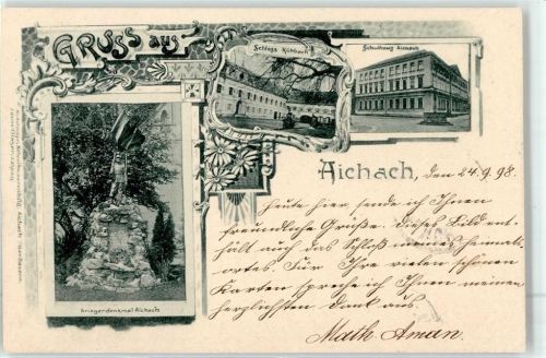 Aichach 1898 Kriegerdenkmal Schloss Kühbach Schulhaus