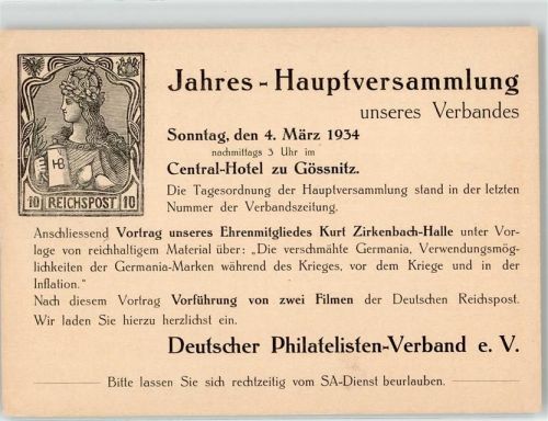Gößnitz Jahreshauptversammlung Philatelistenverband 1934