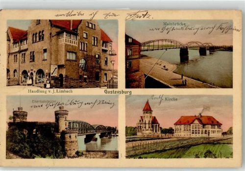 Ginsheim-Gustavsburg 1913 Kirche Eisenbahnbrücke Mainbrücke Handlung J.Limbach