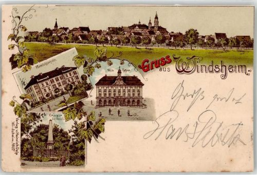 Bad Windsheim 1904 Pfarrtöchterheim Kriegerdenkmal altes Rathaus