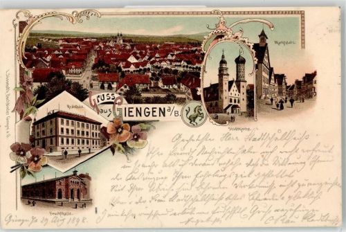 89522 W7928 Giengen an der Brenz 1898 - Realschule Fruchthalle Marktplatz Stadtkirche