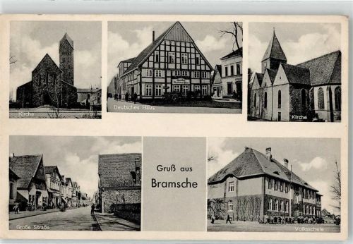 49565 W4550 Bramsche , Hase - Schule Große Straße Kirche Deutsches Haus