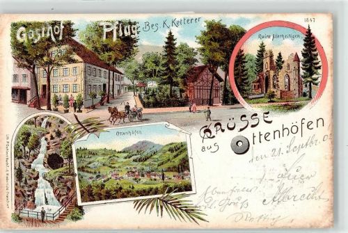 77883 W7593 Ottenhöfen im Schwarzwald 1902 - Ruine Allerheiligen Gasthaus Pflug Wasserfall
