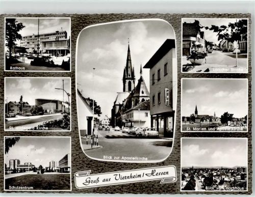 Viernheim Apostelkirche Pelzhandlung Blick vom Hochhaus St.Marien St.Hildegard Kirche Loscher Straße Rathaus Schule