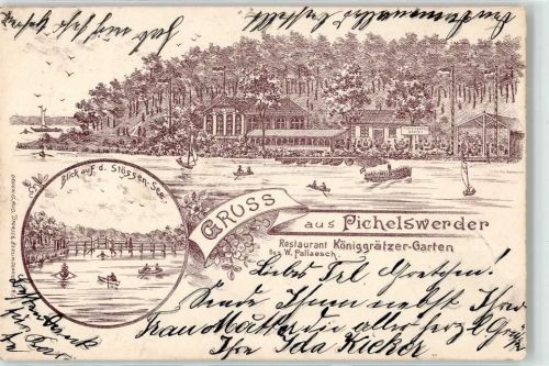 Spandau 1898 Gasthaus Königgrätzer Garten W.Pallaesch Stössensee Pichelswerder Bahnpost Berlin Hamburg Zug 9