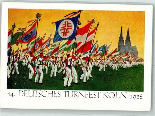 W5000 Köln Müngersdorf 305 14. Deutsches Turnfest Fahnenmarsch AK Turnfest 1928 Künstlerkarte