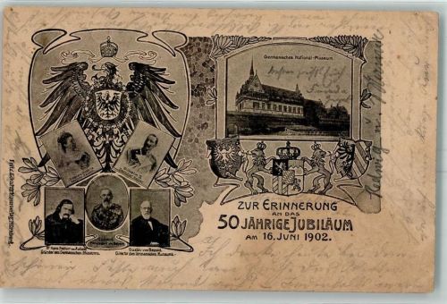 Nürnberg 1902 Erinnerung 50 jährige Jubiläum Germanisches Museum Wappen AK