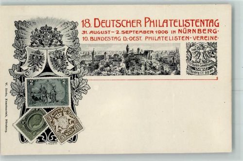 Nürnberg 18. Deutsch. Philatelistentag 1906- Briefmarken Abb. AK