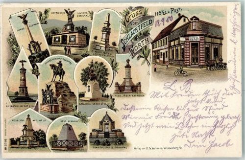 Woerth 1900 Armee Denkmal Bayrisches Landesdenkmal 3. Württemberg Jäger Batallion Hotel zu Post Niederschl. Inf. Rgt. Nr. 45 Kaiser Friedrich Denkmal 6. Thüring. Inf. Rgt. Nr. 95 11.Hess. Jäger Batallion Füselier Rgt. Nr. 37 Hess. Denkmal Frazösisches Den