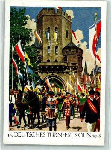 W5000 Köln Stadt 14. Deutsches Turnfest Historischer Festzug AK Turnfest 1928 Künstlerkarte