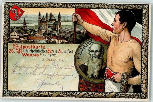 W6520 Worms Festpostkarte 26. Mittelrheinisches Turnfest AK Turnfest 1902 Lithographie / Künstlerkarte