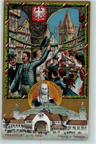W6000 Frankfurt am Main Turnvater Jahn Festhalle AK Turnfest 1908 Lithographie