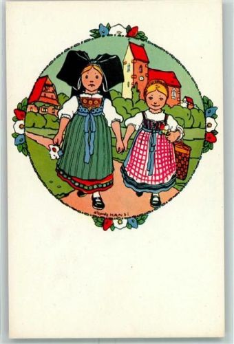 Trachten Kinder Alsacienne AK Hansi (Waltz) Künstlerkarte