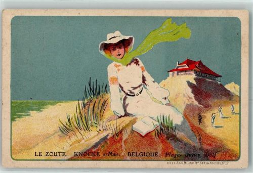 Knocke-sur-mer Lithographie Plage Dunes Golf AK