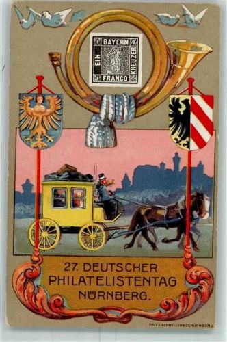 Nürnberg 1921 27. Deutsch. Philatlistentag Postkutsche Wappen 1921 + SST