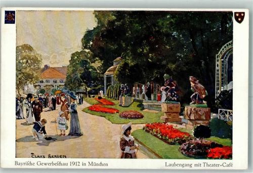 München 1912 Gewerbeschau Ausstellung sign. Claus Bergen - Laubengang AK