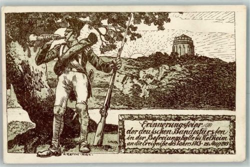 Kelheim 1913 Feier der deutschen Bundesfürsten + SST Ereignis sign. A. Reich AK
