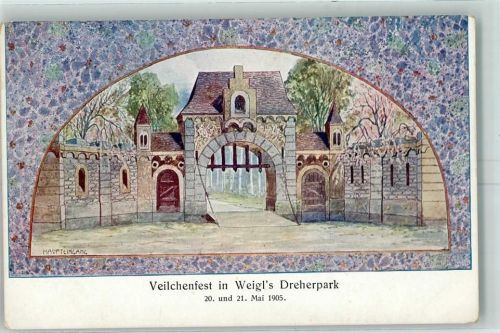 Wien 1905 Haupteingang Veilchenfest in Weigel`s Dreherpark