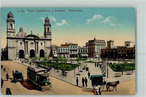 Montevideo Plaza Constitucion y Catedral Sraßenbahn Nr. 46