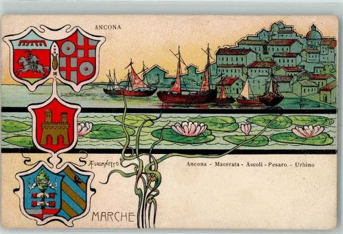 60100 Ancona Künstlerkarte Wappen seerose Schiff Boot