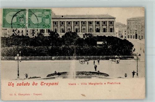 91100 Trapani 1908 - Vasca Villa Margherita e Prefettura Kutsche Laterne
