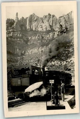 Montserrat 1956 Foto AK Eisenbahn Paso a nivel del Cremallera el perrito AK