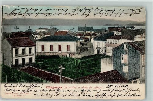 Villagarcia de Arosa 1909 El castro a vista pajaro AK