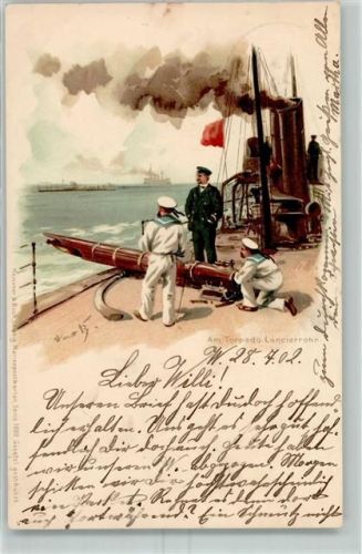 Meissner u. Buch Serie 1000 Am Torpedo Lancierrohr Schiff Kreuzer WK I AK Bohrdt, H. 1902 Lithographie
