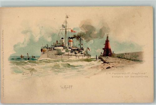 Panzerschiff Siegfried Einfahrt vor Swinemünde Meissner u. Buch Serie 1000 AK Bohrdt, H. Lithographie