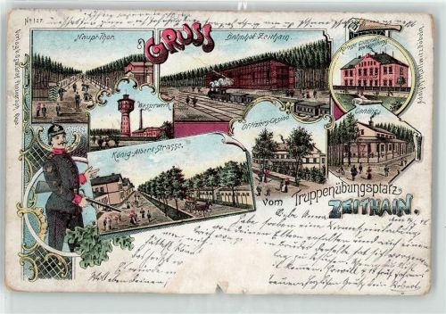 01619 O8401 Zeithain 1898 - Uniform König Albert Straße Casino Truppenübungsplatz Verwaltung Haupttor Bahnhof Eisenbahn Wasserwerk