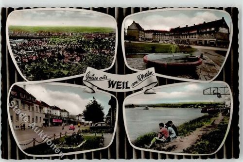 79576 W7858 Weil am Rhein - Verladekran Binnenschiff Mercedes Isetta Brunnen